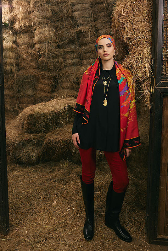 Cennet Rüzgarı Kırmızı Krep İpek Şal 70x210 - 2