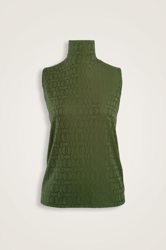 Chain Jacquard Khaki Supreme Sleeveless Blouse - 1