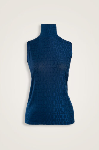 Chain Jacquard Navy Supreme Sleeveless Blouse 
