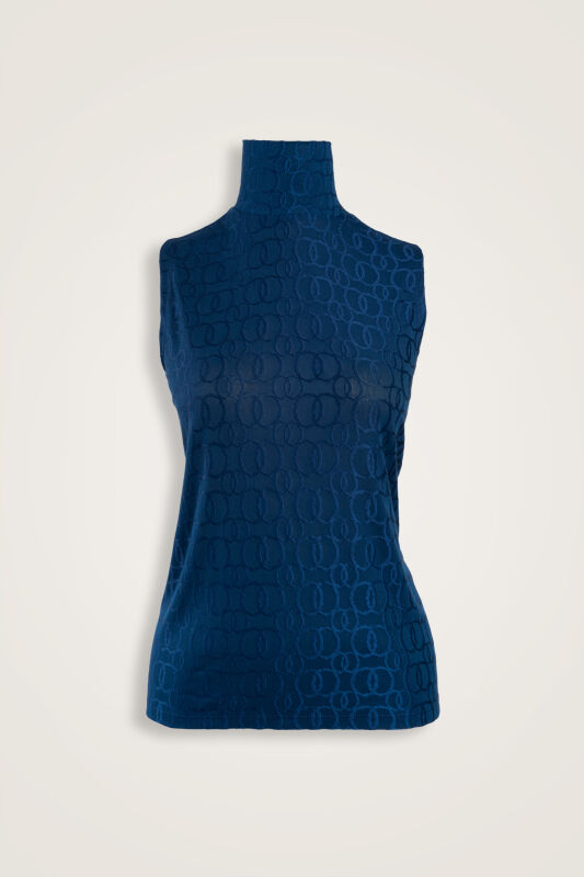 Chain Jacquard Navy Supreme Sleeveless Blouse - 1