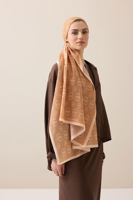 Chain Logo Camel Hair Cotton Floss Shawl - 1