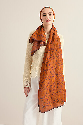 Chain Logo Cinnamon Cotton Floss Shawl - 3