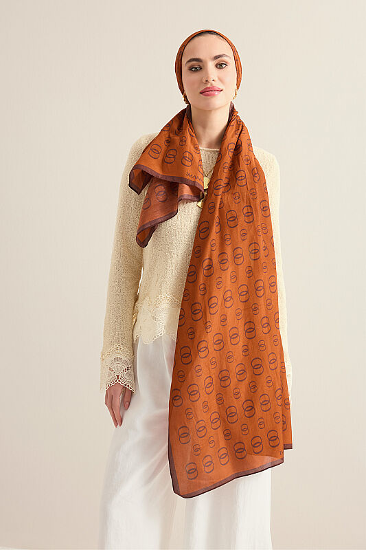 Chain Logo Cinnamon Cotton Floss Shawl - 3