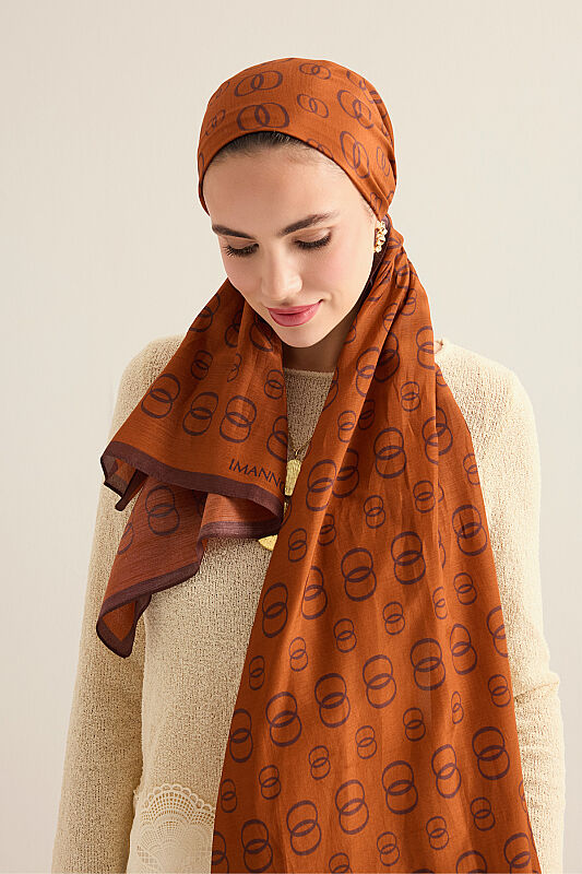 Chain Logo Cinnamon Cotton Floss Shawl - 5