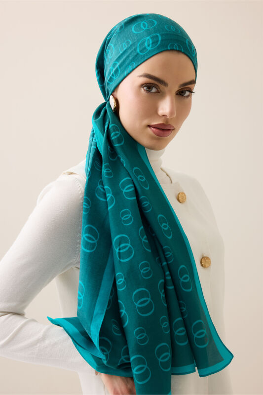 Chain Logo Dark Turquoise Cotton Floss Shawl - 3