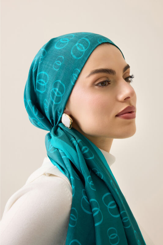 Chain Logo Dark Turquoise Cotton Floss Shawl - 1