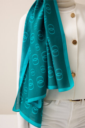 Chain Logo Dark Turquoise Cotton Floss Shawl - 5