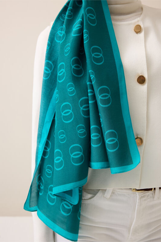 Chain Logo Dark Turquoise Cotton Floss Shawl - 5
