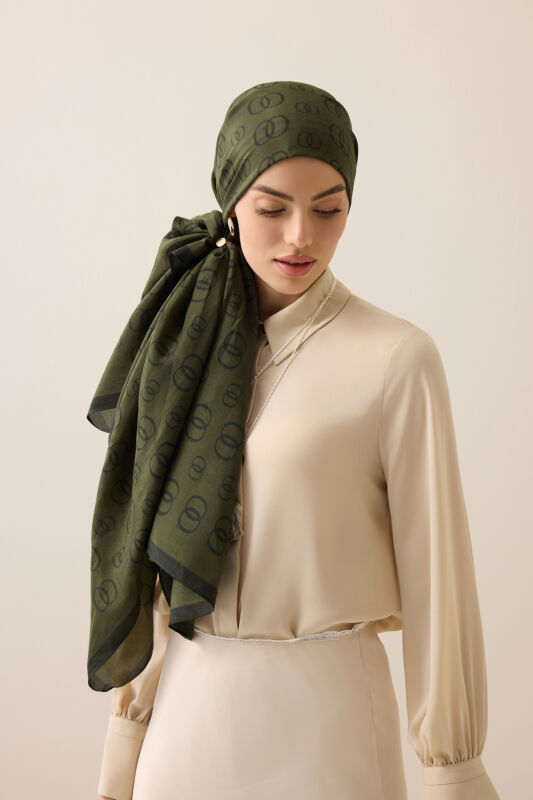 Chain Logo Khaki Cotton Floss Shawl - 3