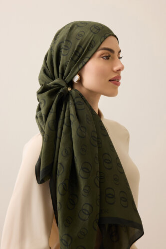 Chain Logo Khaki Cotton Floss Shawl 