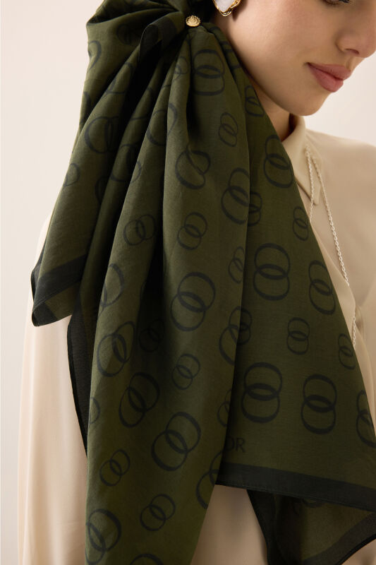 Chain Logo Khaki Cotton Floss Shawl - 5