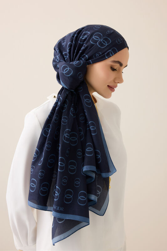 Chain Logo Navy Blue Cotton Floss Shawl - 1