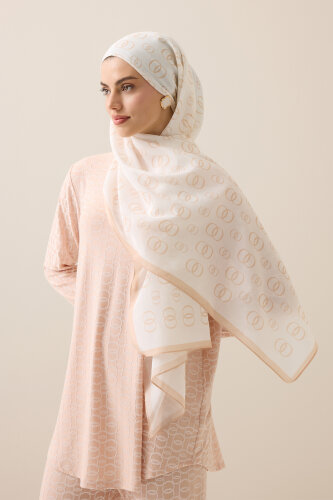 Chain Logo White Cotton Floss Shawl - 5