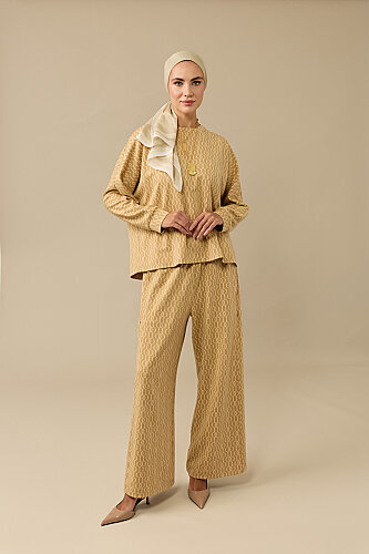 Chain Monogram Beige Jacquard Knit Blouse - 2