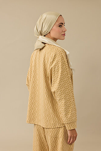 Chain Monogram Beige Jacquard Knit Blouse - 3
