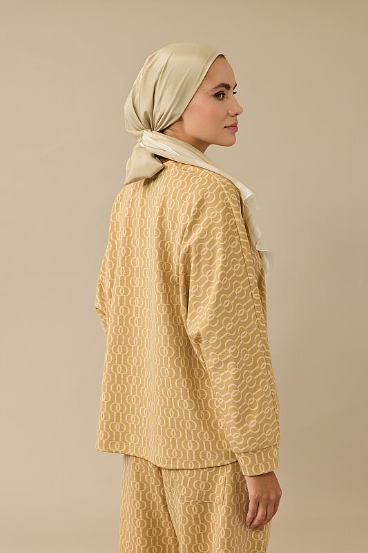 Chain Monogram Beige Jacquard Knit Blouse - 3