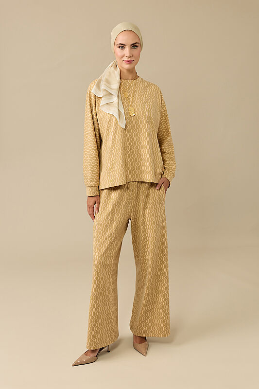 Chain Monogram Beige Jacquard Knit Trousers - 1