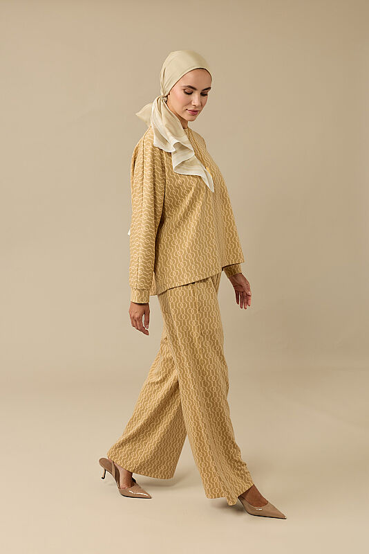 Chain Monogram Beige Jacquard Knit Trousers - 2