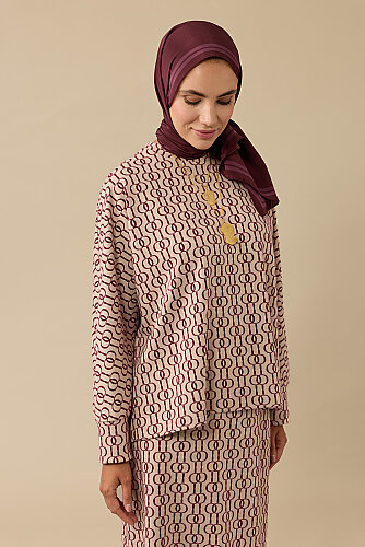 Chain Monogram Burgundy Jacquard Knit Blouse - 3