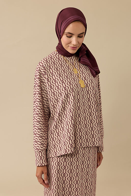 Chain Monogram Burgundy Jacquard Knit Blouse - 3