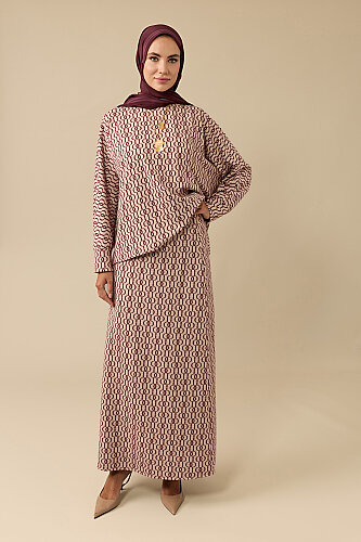 Chain Monogram Burgundy Jacquard Knit Skirt - 6