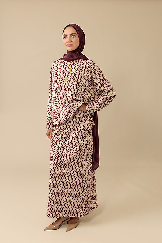 Chain Monogram Burgundy Jacquard Knit Skirt - 1