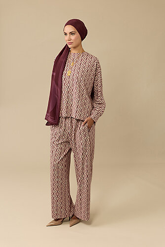 Chain Monogram Burgundy Jacquard Knit Trousers - 3
