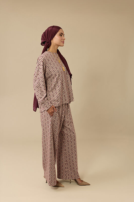 Chain Monogram Burgundy Jacquard Knit Trousers - 5