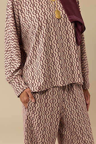 Chain Monogram Burgundy Jacquard Knit Trousers - 2
