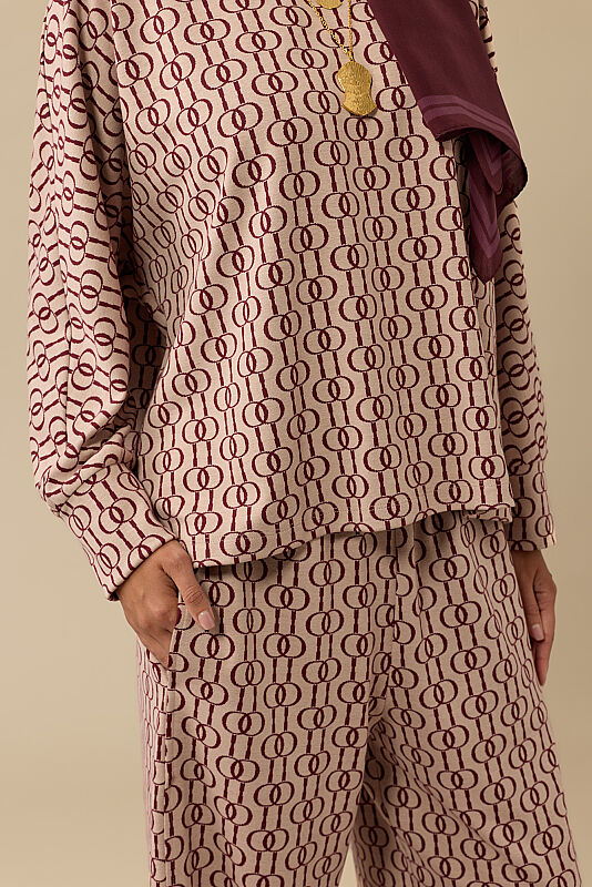 Chain Monogram Burgundy Jacquard Knit Trousers - 2