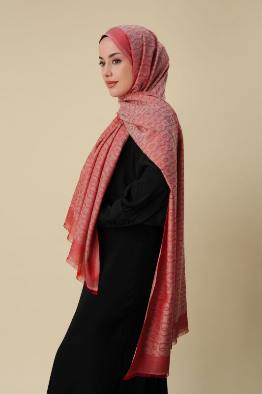 Chain Monogram Coral Cotton Silk Shawl 80x210 - 5
