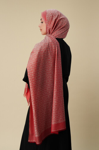 Chain Monogram Coral Cotton Silk Shawl 80x210 - 6