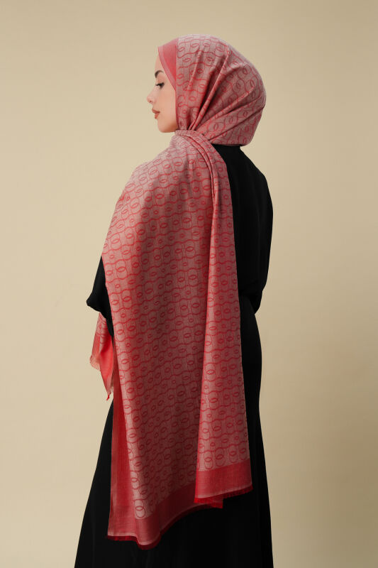Chain Monogram Coral Cotton Silk Shawl 80x210 - 6