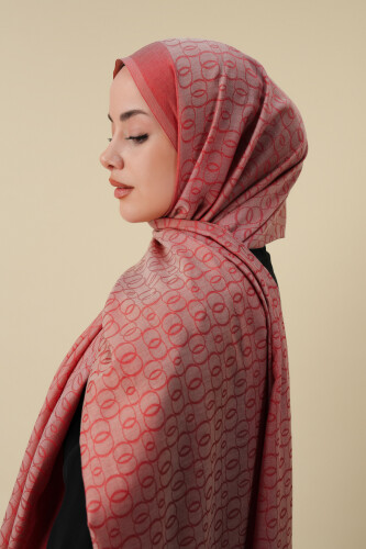 Chain Monogram Coral Cotton Silk Shawl 80x210 - 3