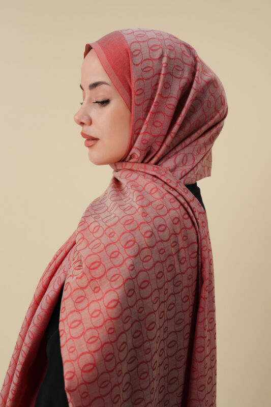 Chain Monogram Coral Cotton Silk Shawl 80x210 - 3