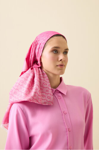 Chain Monogram Cotton Silk Shawl Fuchsia - 5
