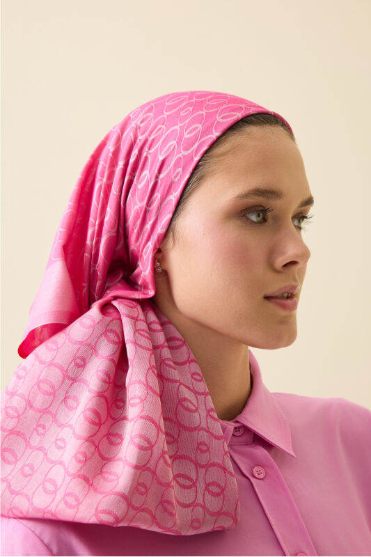 Chain Monogram Cotton Silk Shawl Fuchsia - 1