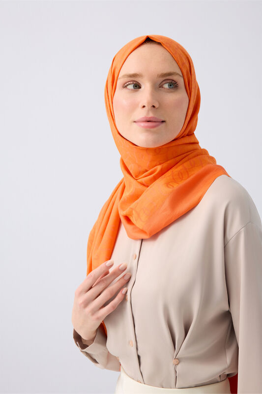 Chain Monogram Cotton Silk Shawl Orange - 5