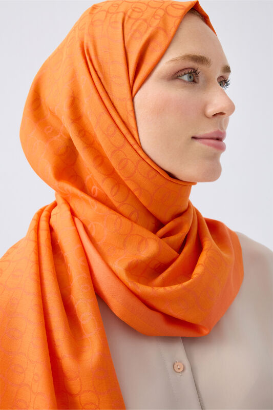 Chain Monogram Cotton Silk Shawl Orange - 3