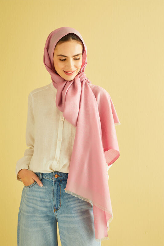 Chain Monogram Cotton Silk Shawl Pink - 1