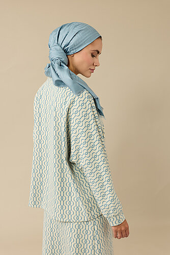 Chain Monogram Light Blue Jacquard Knit Blouse - 3