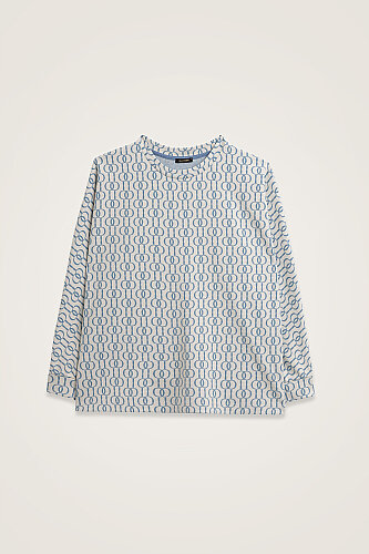 Chain Monogram Light Blue Jacquard Knit Blouse - Imannoor (1)