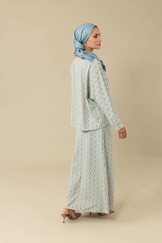 Chain Monogram Light Blue Jacquard Knit Skirt - 3