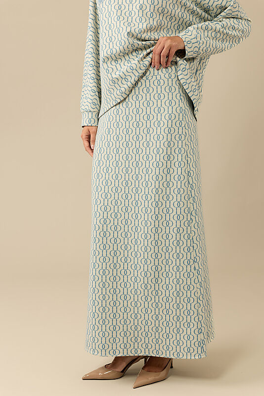 Chain Monogram Light Blue Jacquard Knit Skirt - 5