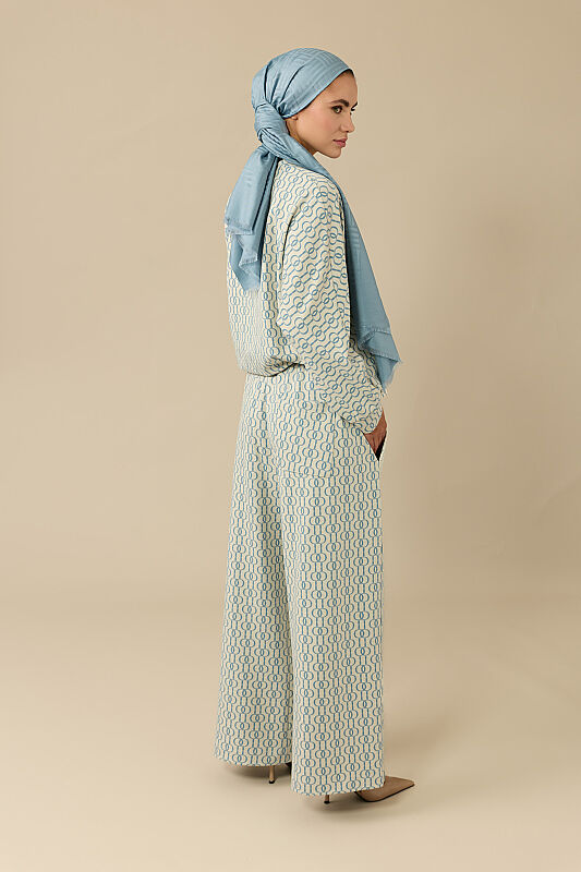Chain Monogram Light Blue Jacquard Knit Trousers - 3