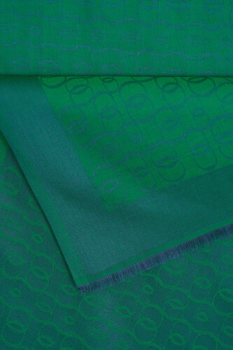 Chain Monogram Navy Blue-Green Cotton Silk Shawl - 2