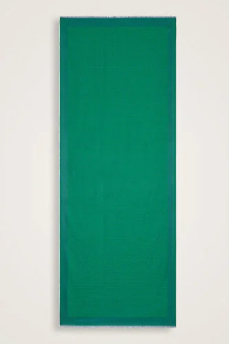 Chain Monogram Navy Blue-Green Cotton Silk Shawl - 2