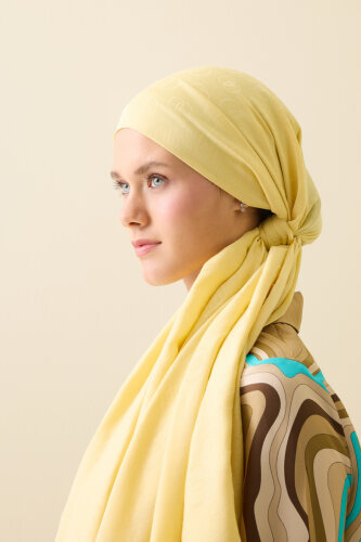 Chain Pattern Cotton Silk Shawl Lemon Yellow - 3