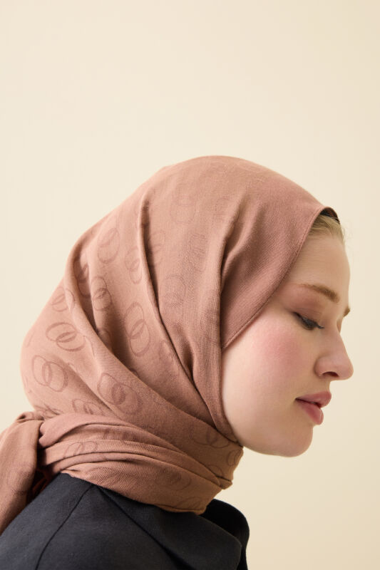 Chain Pattern Cotton Silk Shawl Light Brown - 5