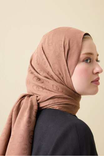 Chain Pattern Cotton Silk Shawl Light Brown 
